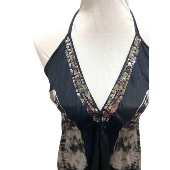 Moda International Y2K Halter Boho Print Dress Black Size XS Festival Fairy Goth - Picture 7 of 12